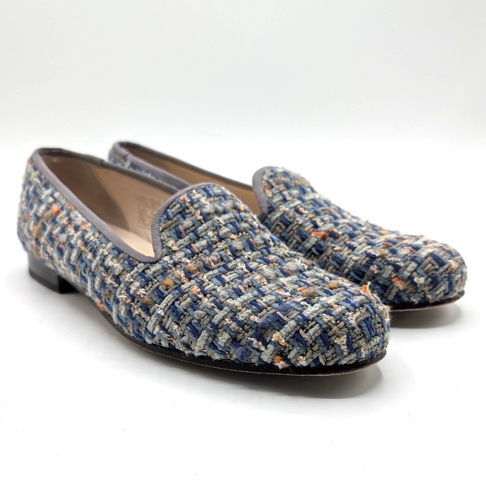 Stubbs & Wootton x Scalamandre Boucle Tweed Loafers Blue Grey Shoes 7.5 Smoking